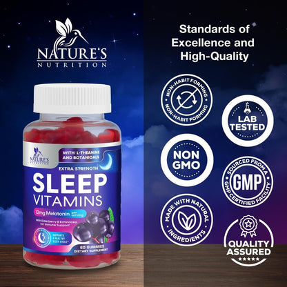 Nature's Nutrition Schlafgummis mit Melatonin 12 mg pro Portion - Extra starke Schlafvitamingummis, natürliche Melamingummis, gelegentliche Schlafunterstützung für Erwachsene, vegan, Gomitas para Dormir - 60 Gummis