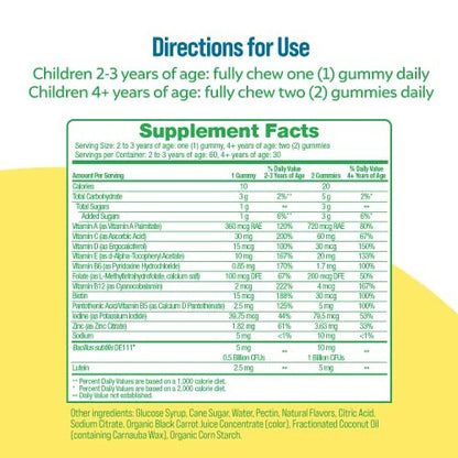 Culturelle Kids Probiotische Gummibärchen für Kinder ab 2 Jahren - Pfirsich-Orange & Mischbeeren-Geschmack - Unterstützt Verdauung, Immunsystem und Augengesundheit mit Lutein, 60 Stück