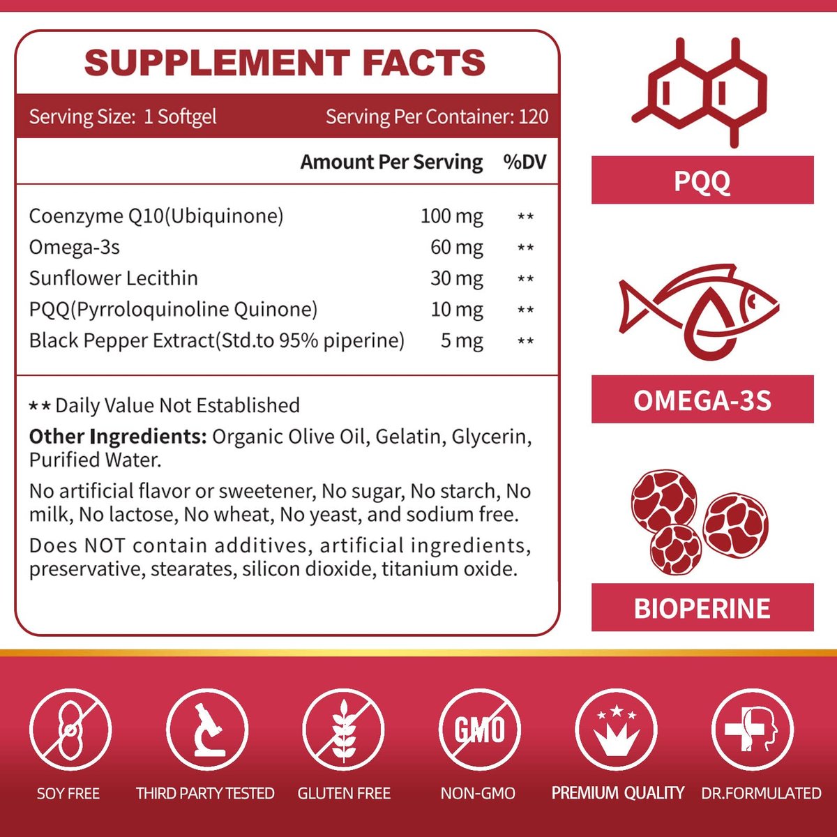 ZEBORA CoQ10 100 mg Weichkapseln mit PQQ, BioPerin & Omega-3 – Hochabsorbierendes Coenzym Q10, Starkes Antioxidans, Unterstützt Herz & Energieproduktion, 120 Portionen, Nicht-GVO