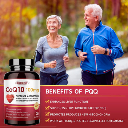 ZEBORA CoQ10 100 mg Weichkapseln mit PQQ, BioPerin & Omega-3 – Hochabsorbierendes Coenzym Q10, Starkes Antioxidans, Unterstützt Herz & Energieproduktion, 120 Portionen, Nicht-GVO