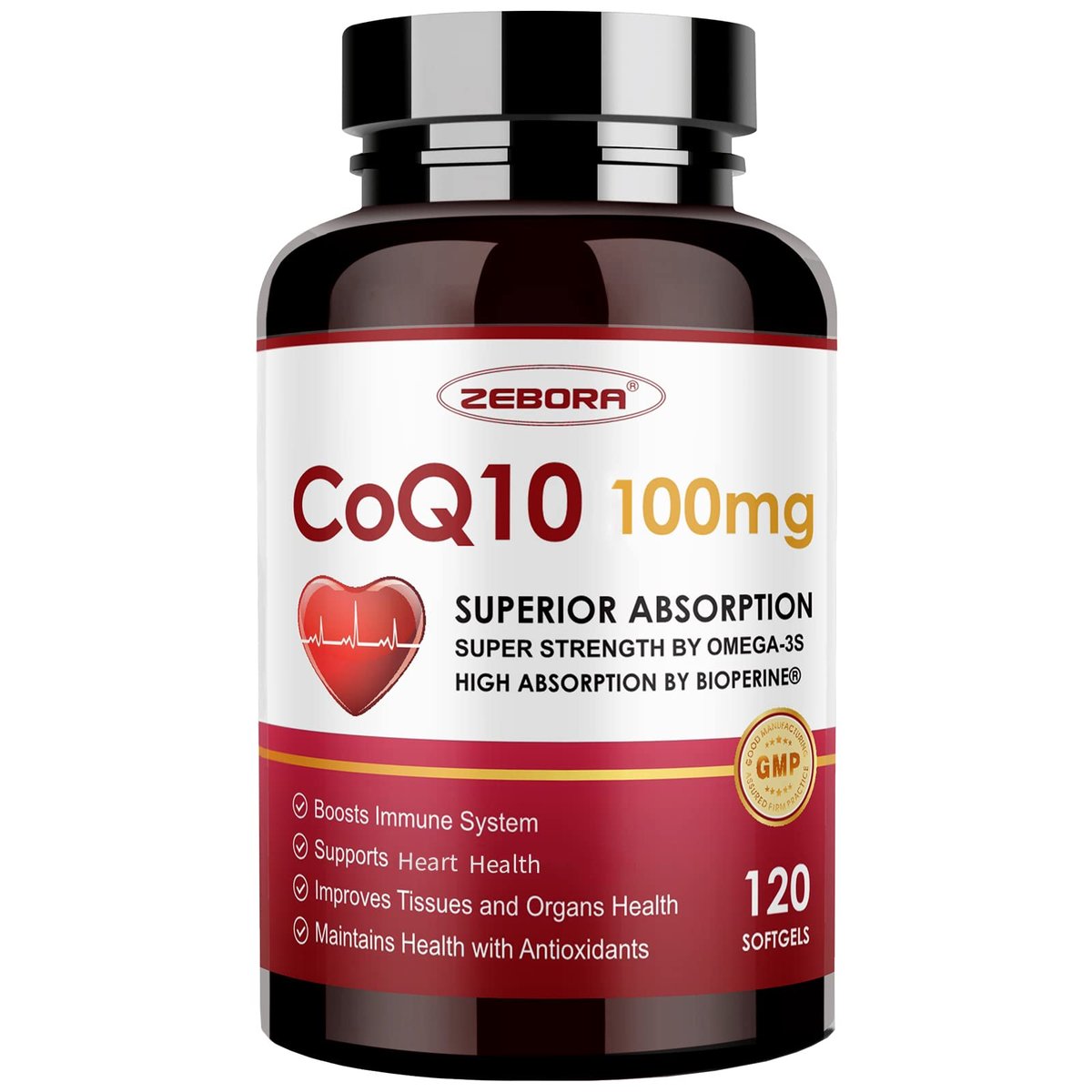 ZEBORA CoQ10 100 mg Weichkapseln mit PQQ, BioPerin & Omega-3 – Hochabsorbierendes Coenzym Q10, Starkes Antioxidans, Unterstützt Herz & Energieproduktion, 120 Portionen, Nicht-GVO