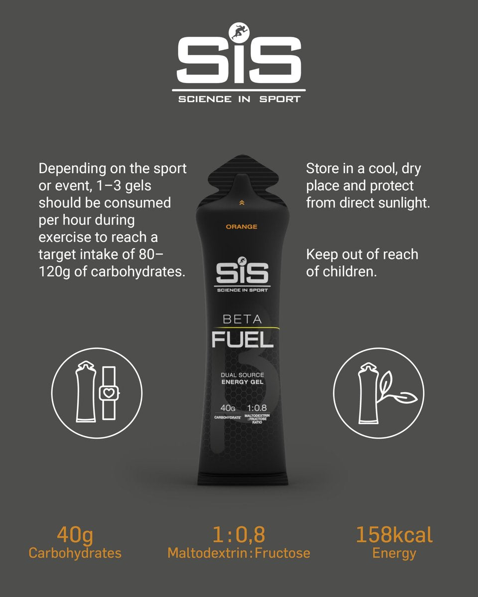 Science in Sport BETA Fuel Gel - Dual-Quellen-Energiegel - Isotonischer Gel - Schnell absorbierende Kohlenhydrat-Energie - Sporternährung - Magenschonend - Tragbar - Orangengeschmack - 6er-Pack