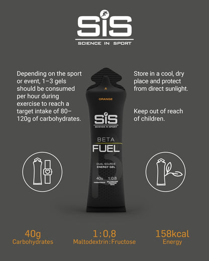 Science in Sport BETA Fuel Gel - Dual-Quellen-Energiegel - Isotonischer Gel - Schnell absorbierende Kohlenhydrat-Energie - Sporternährung - Magenschonend - Tragbar - Orangengeschmack - 6er-Pack