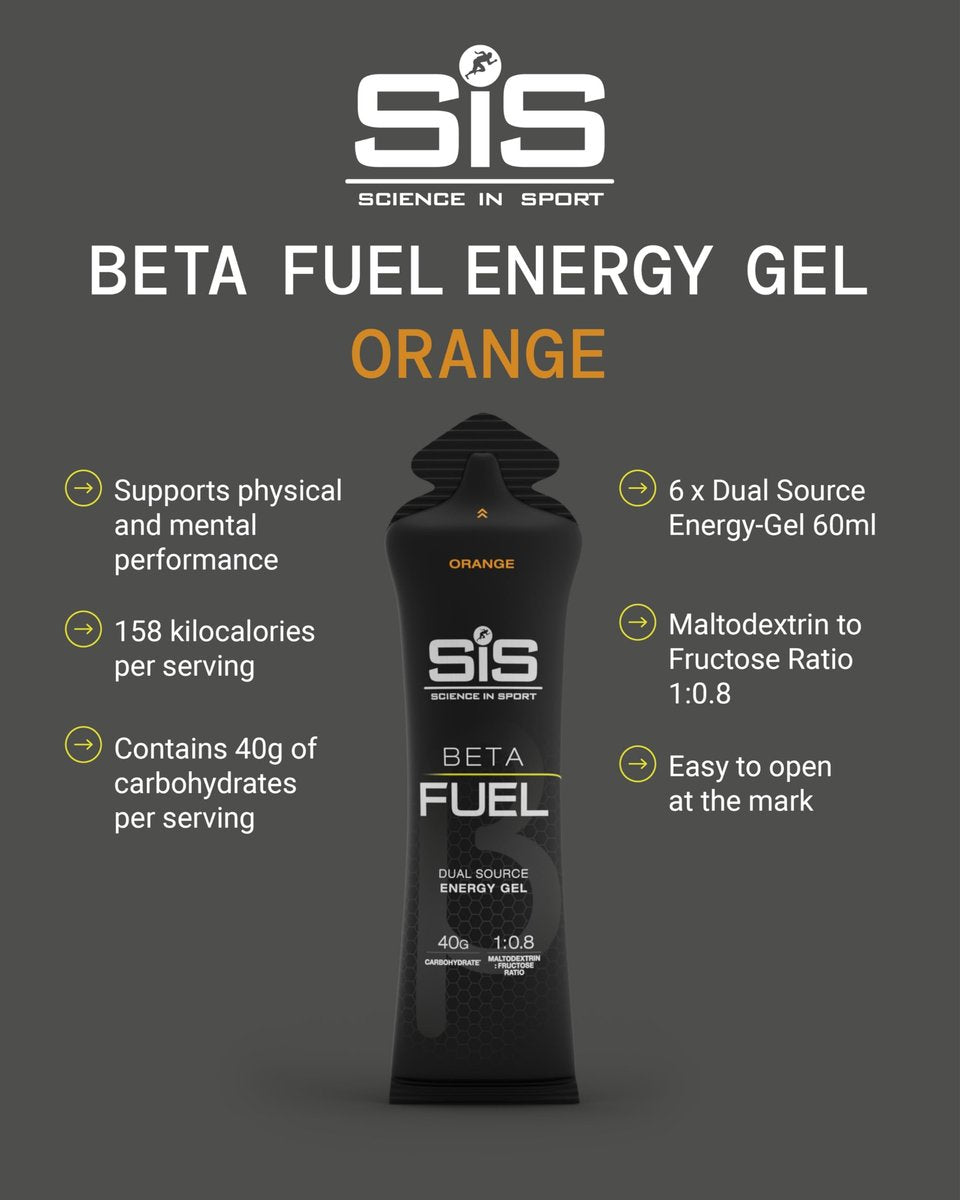 Science in Sport BETA Fuel Gel - Dual-Quellen-Energiegel - Isotonischer Gel - Schnell absorbierende Kohlenhydrat-Energie - Sporternährung - Magenschonend - Tragbar - Orangengeschmack - 6er-Pack