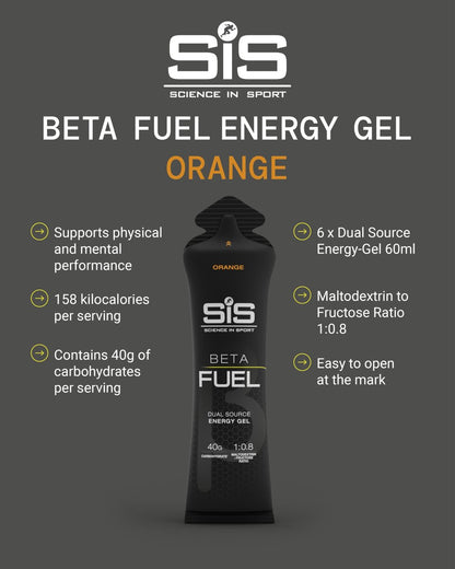 Science in Sport BETA Fuel Gel - Dual-Quellen-Energiegel - Isotonischer Gel - Schnell absorbierende Kohlenhydrat-Energie - Sporternährung - Magenschonend - Tragbar - Orangengeschmack - 6er-Pack