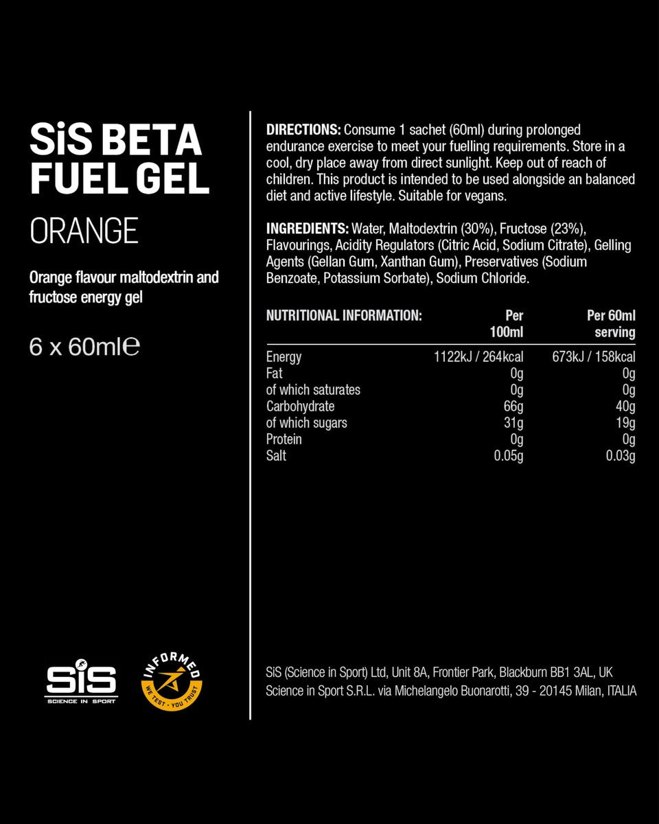 Science in Sport BETA Fuel Gel - Dual-Quellen-Energiegel - Isotonischer Gel - Schnell absorbierende Kohlenhydrat-Energie - Sporternährung - Magenschonend - Tragbar - Orangengeschmack - 6er-Pack
