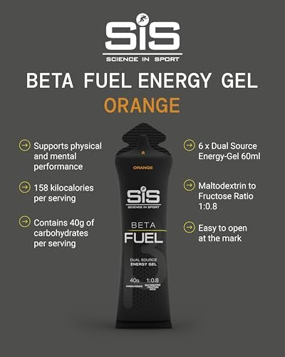 Science in Sport BETA Fuel Gel - Dual-Quellen-Energiegel - Isotonischer Gel - Schnell absorbierende Kohlenhydrat-Energie - Sporternährung - Magenschonend - Tragbar - Orangengeschmack - 6er-Pack