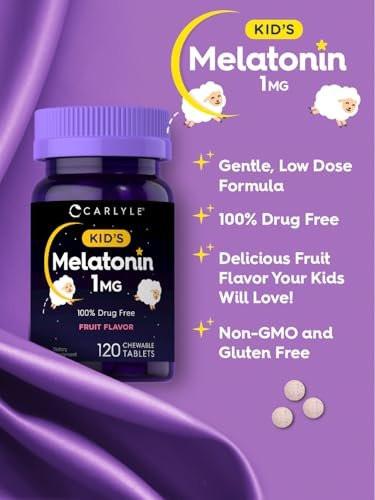 Carlyle Kinder Melatonin 1mg | 120 Kautabletten | Fruchtgeschmack | Vegetarisches Nahrungsergänzungsmittel | Non-GMO, Glutenfrei
