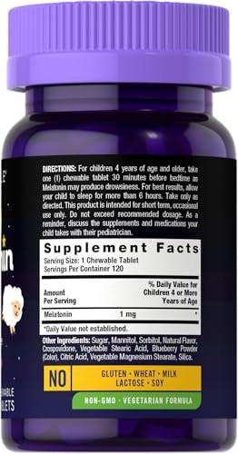 Carlyle Kinder Melatonin 1mg | 120 Kautabletten | Fruchtgeschmack | Vegetarisches Nahrungsergänzungsmittel | Non-GMO, Glutenfrei
