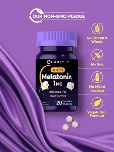 Carlyle Kinder Melatonin 1mg | 120 Kautabletten | Fruchtgeschmack | Vegetarisches Nahrungsergänzungsmittel | Non-GMO, Glutenfrei