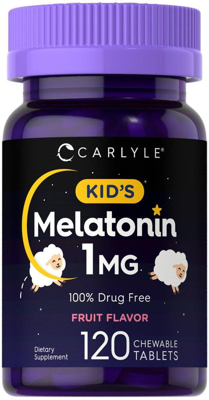 Carlyle Kinder Melatonin 1mg | 120 Kautabletten | Fruchtgeschmack | Vegetarisches Nahrungsergänzungsmittel | Non-GMO, Glutenfrei