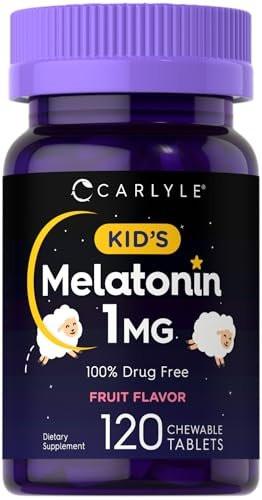 Carlyle Kinder Melatonin 1mg | 120 Kautabletten | Fruchtgeschmack | Vegetarisches Nahrungsergänzungsmittel | Non-GMO, Glutenfrei