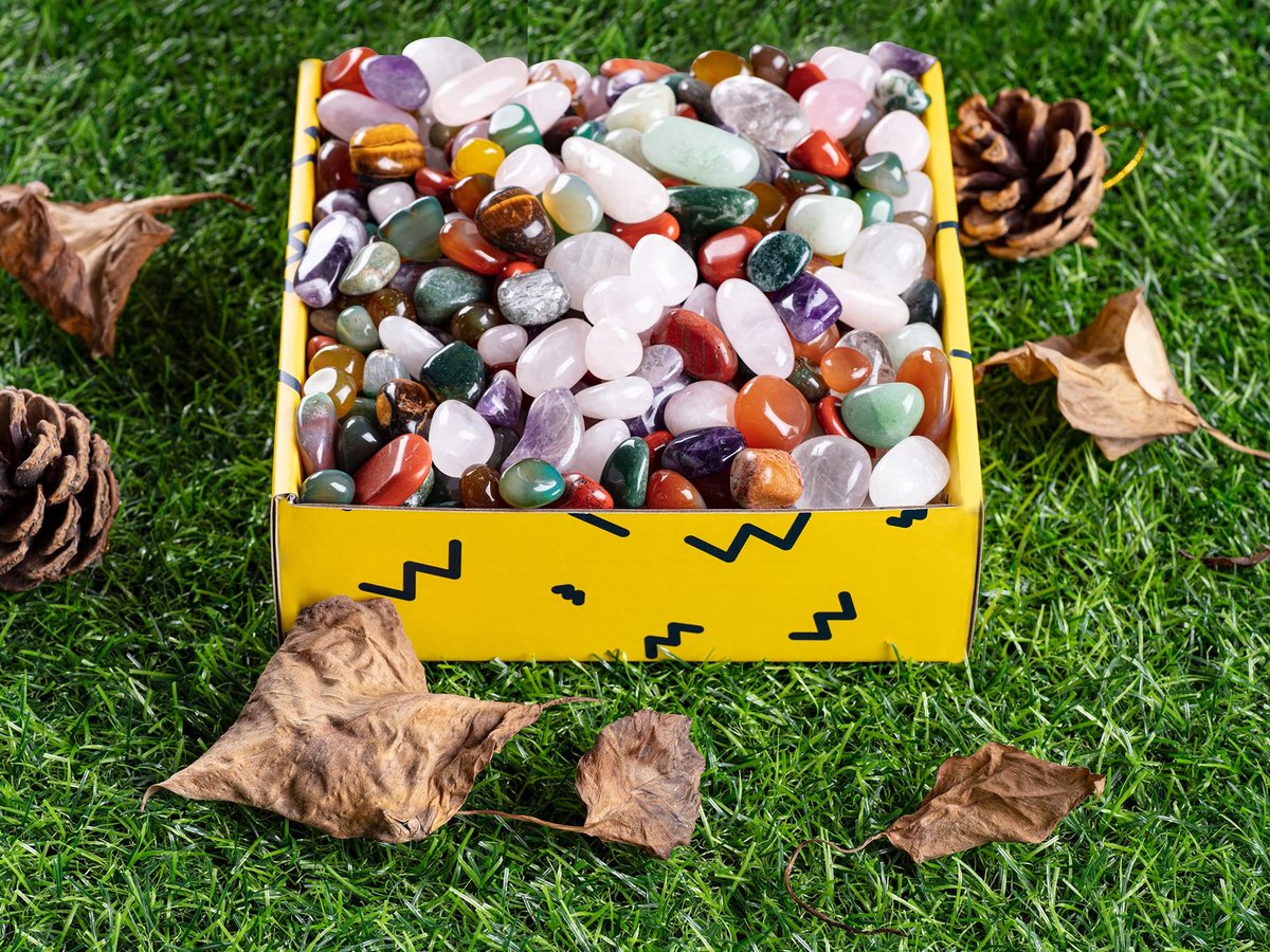 FORBY 1,36 kg Natürliche Bulk-Mischung Tumbled Poliersteine Kristallset Echte Rohsteine für Wohnkultur Reiki Geschenke Energietherapie Anfänger Größe 15 mm