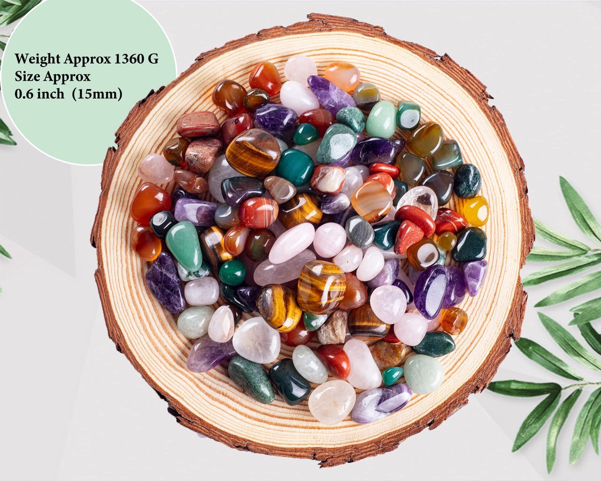 FORBY 1,36 kg Natürliche Bulk-Mischung Tumbled Poliersteine Kristallset Echte Rohsteine für Wohnkultur Reiki Geschenke Energietherapie Anfänger Größe 15 mm