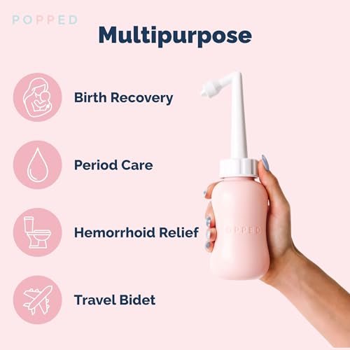 Popped Upside Down Peri Flasche für die Wochenbettpflege | FSA HSA geeignet | Perineale Waschflasche für Dammschnitt, Hämorrhoiden & Dammriss Heilung | Tragbares Bidet | Pink, 295 ml