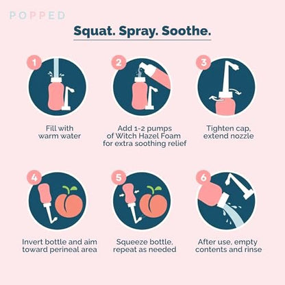 Popped Upside Down Peri Flasche für die Wochenbettpflege | FSA HSA geeignet | Perineale Waschflasche für Dammschnitt, Hämorrhoiden & Dammriss Heilung | Tragbares Bidet | Pink, 295 ml