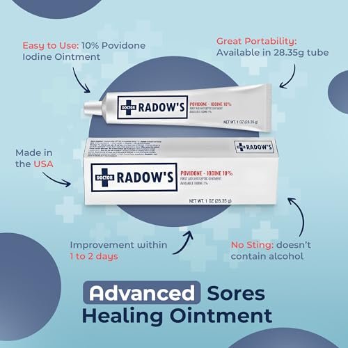 Doctor Radow’s Povidon-Iod Antiseptische Salbe – 10% Povidon-Iod, ohne Antibiotika, für Wunden, Verbrennungen, Schnitte & mehr, fördert schnellere Heilung, für den Haus- und Medizingebrauch, 28,35 g (1 Unze)
