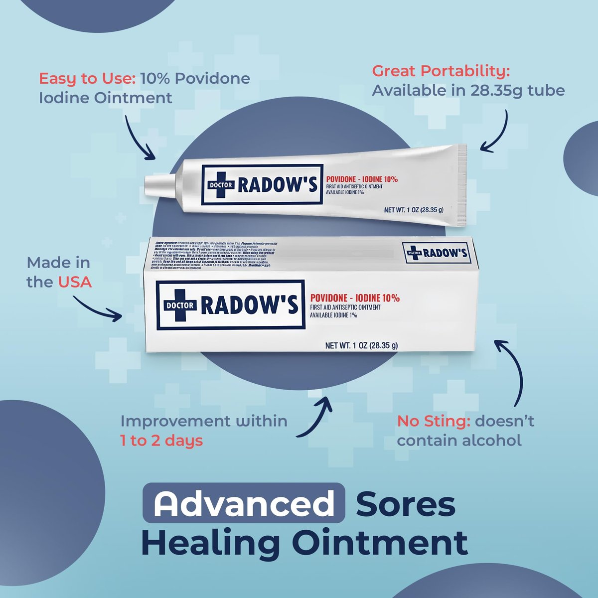 Doctor Radow’s Povidon-Iod Antiseptische Salbe – 10% Povidon-Iod, ohne Antibiotika, für Wunden, Verbrennungen, Schnitte & mehr, fördert schnellere Heilung, für den Haus- und Medizingebrauch, 28,35 g (1 Unze)