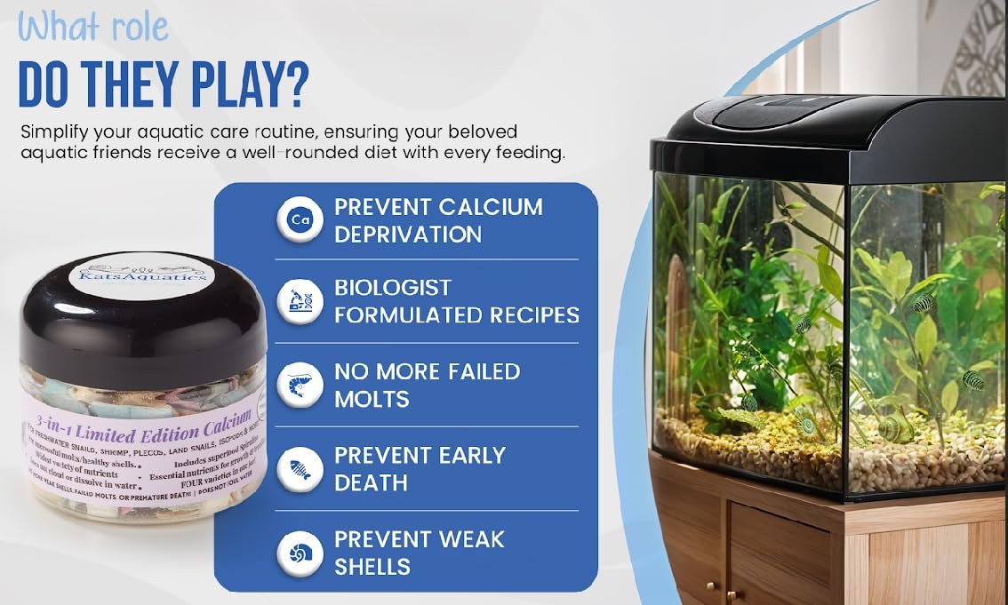 KatsAquatics Unlimited Edition Calcium – 3 Geschmacksrichtungen in einem Glas, für starke Panzer, gesunde Häutungen, 100% natürlich, löst sich nicht in Wasser, schnell sinkend für Garnelen, Schnecken & mehr! Biologe hergestellt in USA