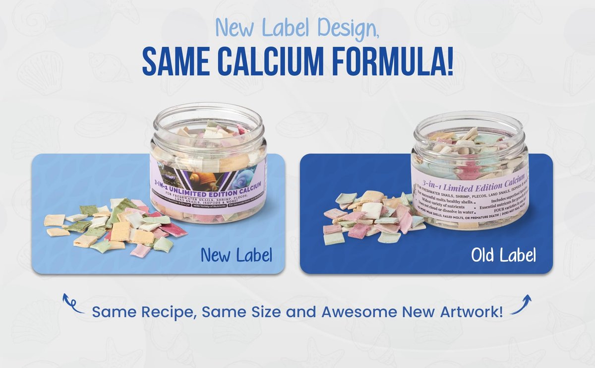 KatsAquatics Unlimited Edition Calcium – 3 Geschmacksrichtungen in einem Glas, für starke Panzer, gesunde Häutungen, 100% natürlich, löst sich nicht in Wasser, schnell sinkend für Garnelen, Schnecken & mehr! Biologe hergestellt in USA