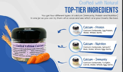 KatsAquatics Unlimited Edition Calcium – 3 Geschmacksrichtungen in einem Glas, für starke Panzer, gesunde Häutungen, 100% natürlich, löst sich nicht in Wasser, schnell sinkend für Garnelen, Schnecken & mehr! Biologe hergestellt in USA