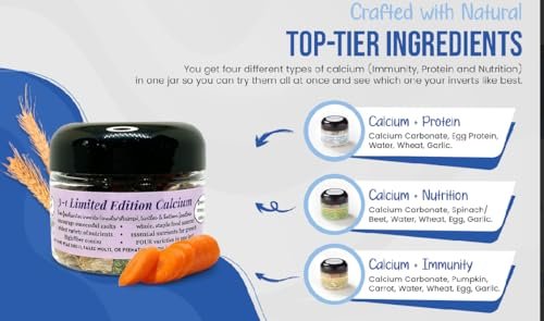 KatsAquatics Unlimited Edition Calcium – 3 Geschmacksrichtungen in einem Glas, für starke Panzer, gesunde Häutungen, 100% natürlich, löst sich nicht in Wasser, schnell sinkend für Garnelen, Schnecken & mehr! Biologe hergestellt in USA