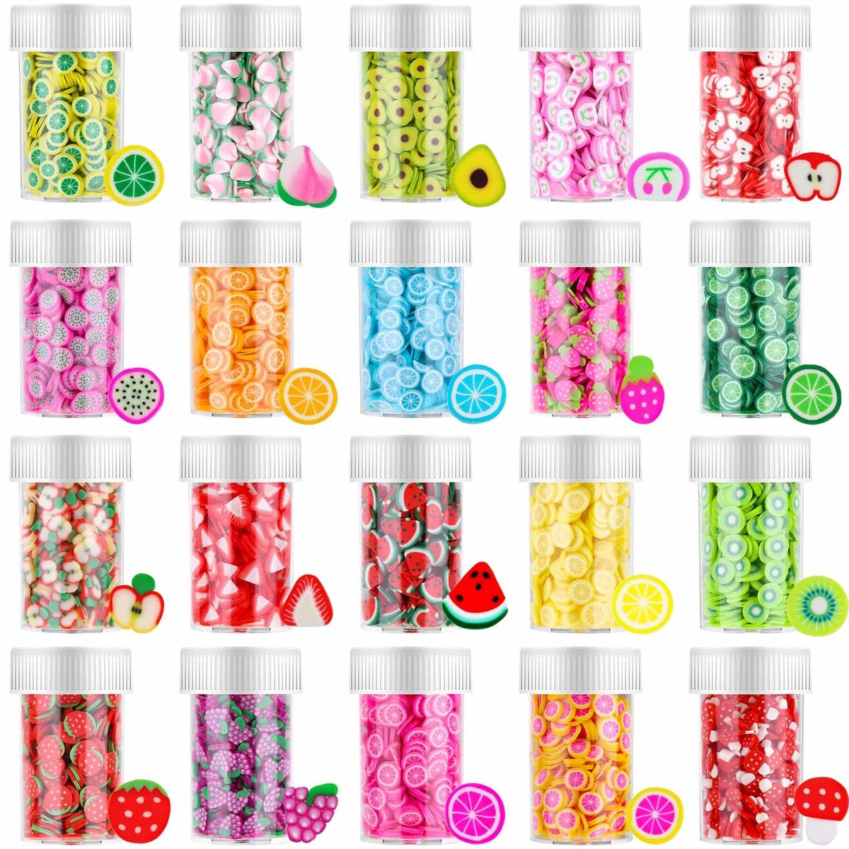 16.000 Stück Frucht-Nagelkunst-Scheiben, Acejoz 20 Stile Fimo-Scheiben 3D Polymer-Scheiben für Slime, Lipgloss-Herstellung, Harz und Nageldekorationen