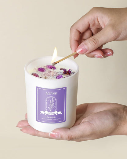 AOOVOO Lavendel-Duftkerzen für Frauen – Aromatherapie-Kerze mit Kristallen im Inneren, 10 oz Sojakerze für Zuhause, Geburtstagsgeschenk Muttertag Kerze für Frauen Mama