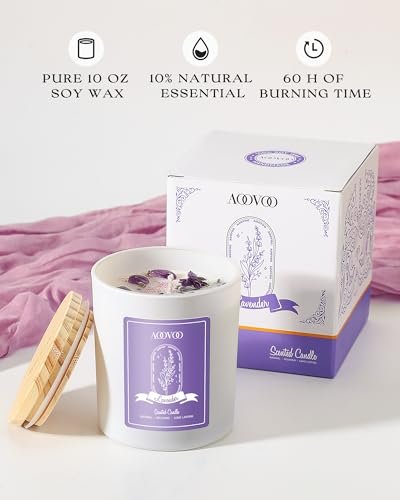 AOOVOO Lavendel-Duftkerzen für Frauen – Aromatherapie-Kerze mit Kristallen im Inneren, 10 oz Sojakerze für Zuhause, Geburtstagsgeschenk Muttertag Kerze für Frauen Mama