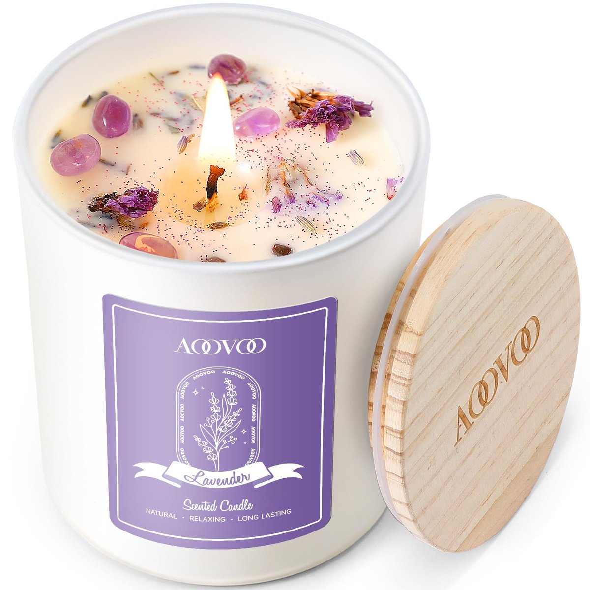 AOOVOO Lavendel-Duftkerzen für Frauen – Aromatherapie-Kerze mit Kristallen im Inneren, 10 oz Sojakerze für Zuhause, Geburtstagsgeschenk Muttertag Kerze für Frauen Mama