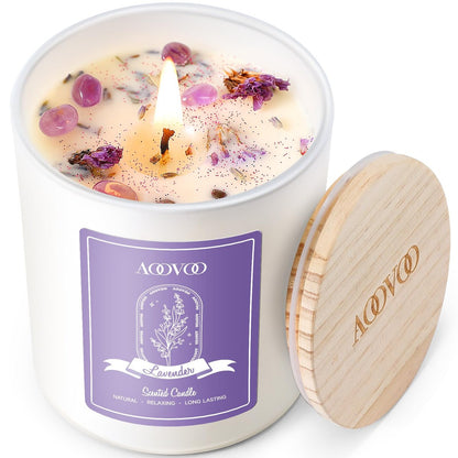 AOOVOO Lavendel-Duftkerzen für Frauen – Aromatherapie-Kerze mit Kristallen im Inneren, 10 oz Sojakerze für Zuhause, Geburtstagsgeschenk Muttertag Kerze für Frauen Mama
