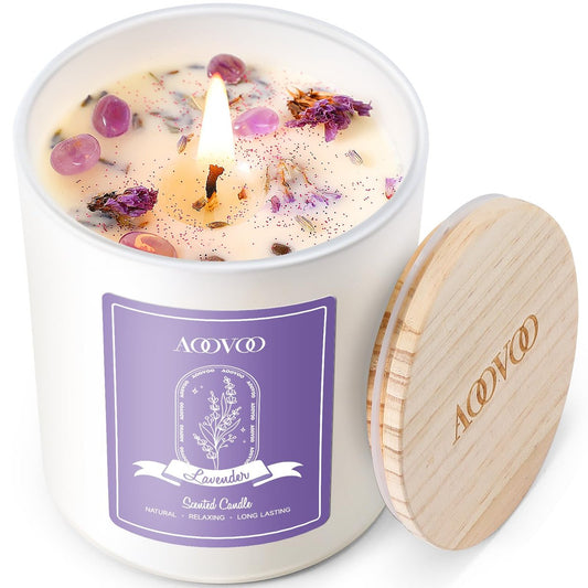 AOOVOO Lavendel-Duftkerzen für Frauen – Aromatherapie-Kerze mit Kristallen im Inneren, 10 oz Sojakerze für Zuhause, Geburtstagsgeschenk Muttertag Kerze für Frauen Mama