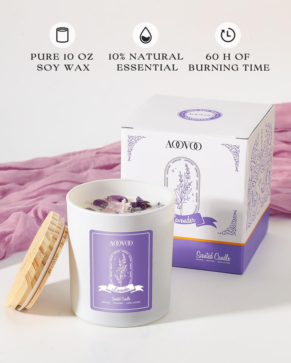 AOOVOO Lavendel-Duftkerzen für Frauen – Aromatherapie-Kerze mit Kristallen im Inneren, 10 oz Sojakerze für Zuhause, Geburtstagsgeschenk Muttertag Kerze für Frauen Mama