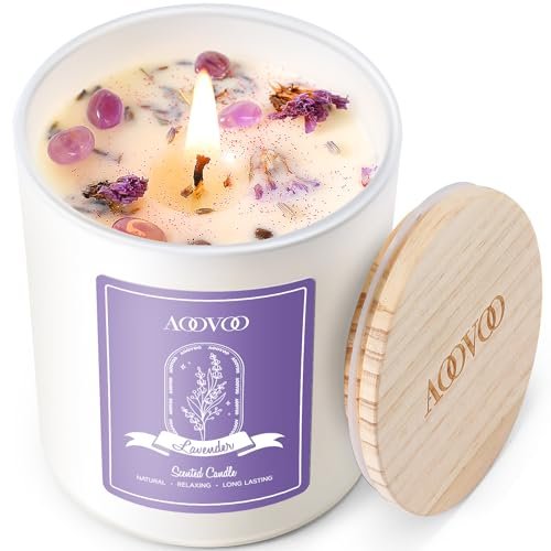 AOOVOO Lavendel-Duftkerzen für Frauen – Aromatherapie-Kerze mit Kristallen im Inneren, 10 oz Sojakerze für Zuhause, Geburtstagsgeschenk Muttertag Kerze für Frauen Mama