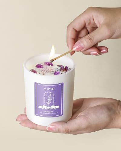 AOOVOO Lavendel-Duftkerzen für Frauen – Aromatherapie-Kerze mit Kristallen im Inneren, 10 oz Sojakerze für Zuhause, Geburtstagsgeschenk Muttertag Kerze für Frauen Mama