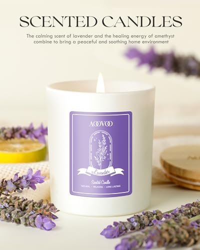 AOOVOO Lavendel-Duftkerzen für Frauen – Aromatherapie-Kerze mit Kristallen im Inneren, 10 oz Sojakerze für Zuhause, Geburtstagsgeschenk Muttertag Kerze für Frauen Mama