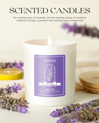 AOOVOO Lavendel-Duftkerzen für Frauen – Aromatherapie-Kerze mit Kristallen im Inneren, 10 oz Sojakerze für Zuhause, Geburtstagsgeschenk Muttertag Kerze für Frauen Mama