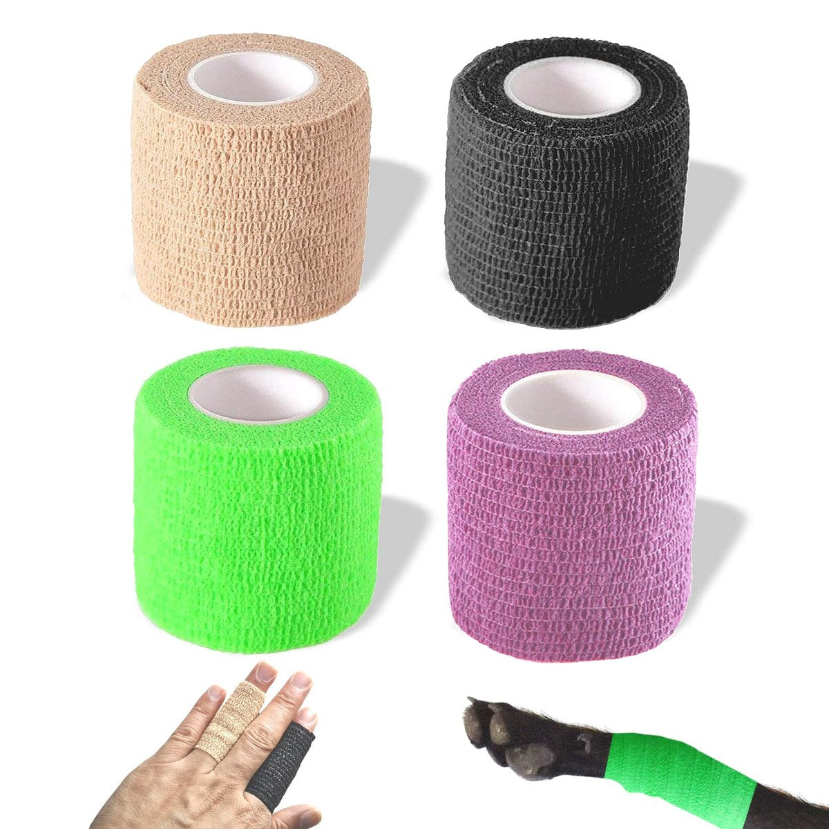 Selbstklebende Bandage-Wickel, Selbsthaftende Bandage, Vet Wrap für Hunde, Kohäsive Wickelbandagen für Sport, Erste Hilfe, Handgelenk, Knöchel, 4er-Pack, 2 Zoll