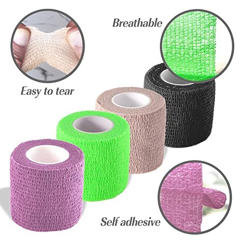 Selbstklebende Bandage-Wickel, Selbsthaftende Bandage, Vet Wrap für Hunde, Kohäsive Wickelbandagen für Sport, Erste Hilfe, Handgelenk, Knöchel, 4er-Pack, 2 Zoll