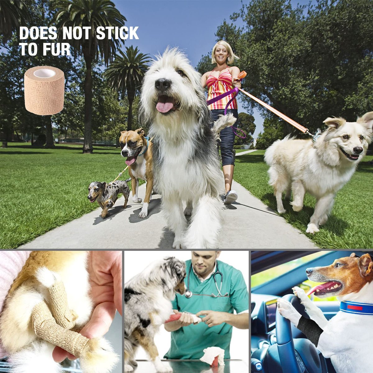 Selbstklebende Bandage-Wickel, Selbsthaftende Bandage, Vet Wrap für Hunde, Kohäsive Wickelbandagen für Sport, Erste Hilfe, Handgelenk, Knöchel, 4er-Pack, 2 Zoll