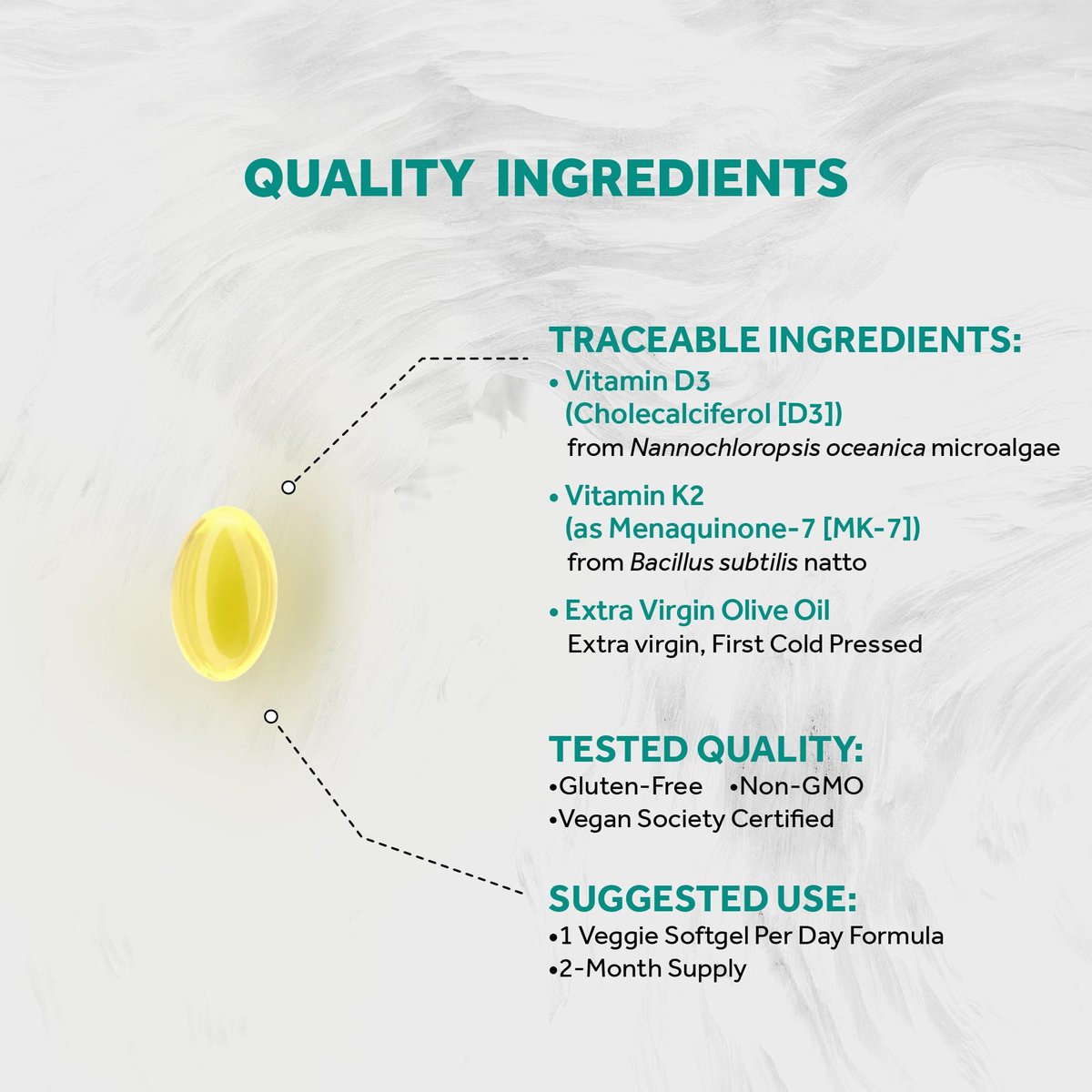 Naturalis Veganes Vitamin D3+K2 aus Algen | 5000 IE D3 mit 120 mcg MK7 | Vegan Society zertifiziert, nachhaltig, besser als tierisches | Unterstützt Knochen- & Immunsystem* | 60 Softgels