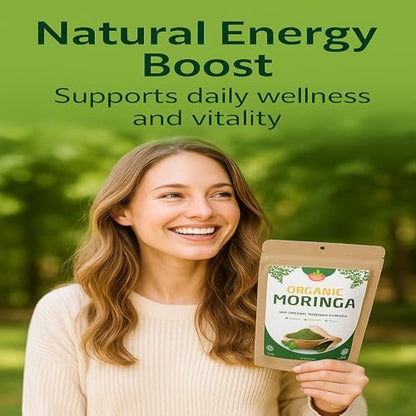 SPICY ORGANIC Bio Moringa Pulver 113 g | Bio Moringa Blattpulver | Natürliche Energie, Vegan, Nicht-GVO, Glutenfrei – für Smoothies, Tees, Kochen – Wieder verschließbarer Beutel