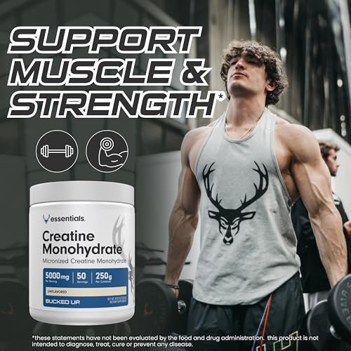 Bucked Up Reines mikronisiertes Kreatin-Monohydrat für Frauen und Männer – Leicht zu mischen, geschmacksneutral – 5 g pro Portion – 50 Portionen – 250 Gramm pro Behälter