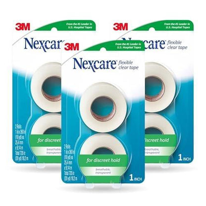 Nexcare Flexible Clear Tape – Transparentes, dehnbares Erste-Hilfe-Band für schwer zugängliche Stellen, 6 Rollen