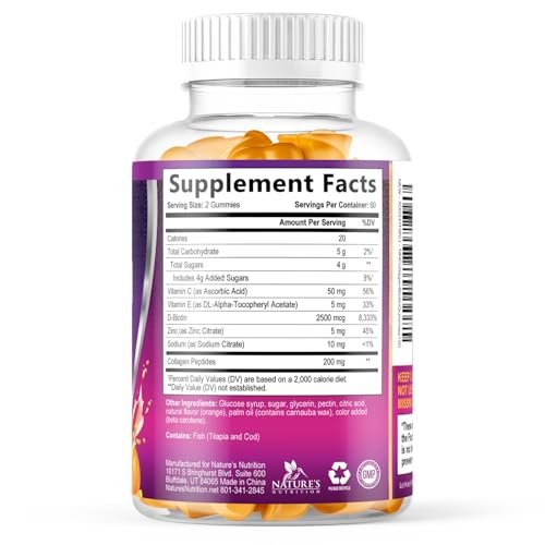 Collagen Gummis – 2500mcg Biotin pro Portion – Komplettes Kollagenpräparat mit hydrolysierten Peptiden Typ I & III, Biotin, Zink & Vitamin C – Haar-, Haut- & Nagelunterstützung für Frauen & Männer – 120 Gummis