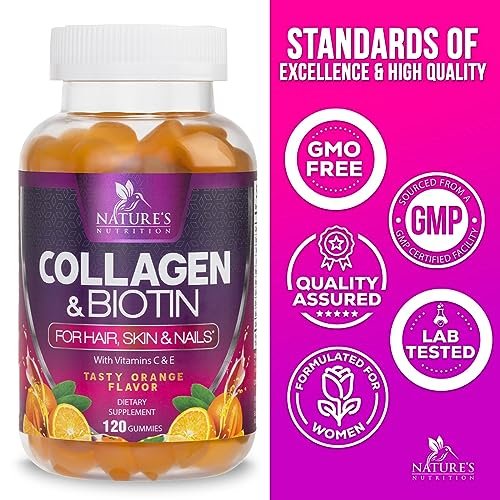 Collagen Gummis – 2500mcg Biotin pro Portion – Komplettes Kollagenpräparat mit hydrolysierten Peptiden Typ I & III, Biotin, Zink & Vitamin C – Haar-, Haut- & Nagelunterstützung für Frauen & Männer – 120 Gummis