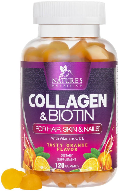 Collagen Gummis – 2500mcg Biotin pro Portion – Komplettes Kollagenpräparat mit hydrolysierten Peptiden Typ I & III, Biotin, Zink & Vitamin C – Haar-, Haut- & Nagelunterstützung für Frauen & Männer – 120 Gummis