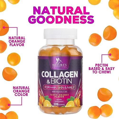 Collagen Gummis – 2500mcg Biotin pro Portion – Komplettes Kollagenpräparat mit hydrolysierten Peptiden Typ I & III, Biotin, Zink & Vitamin C – Haar-, Haut- & Nagelunterstützung für Frauen & Männer – 120 Gummis