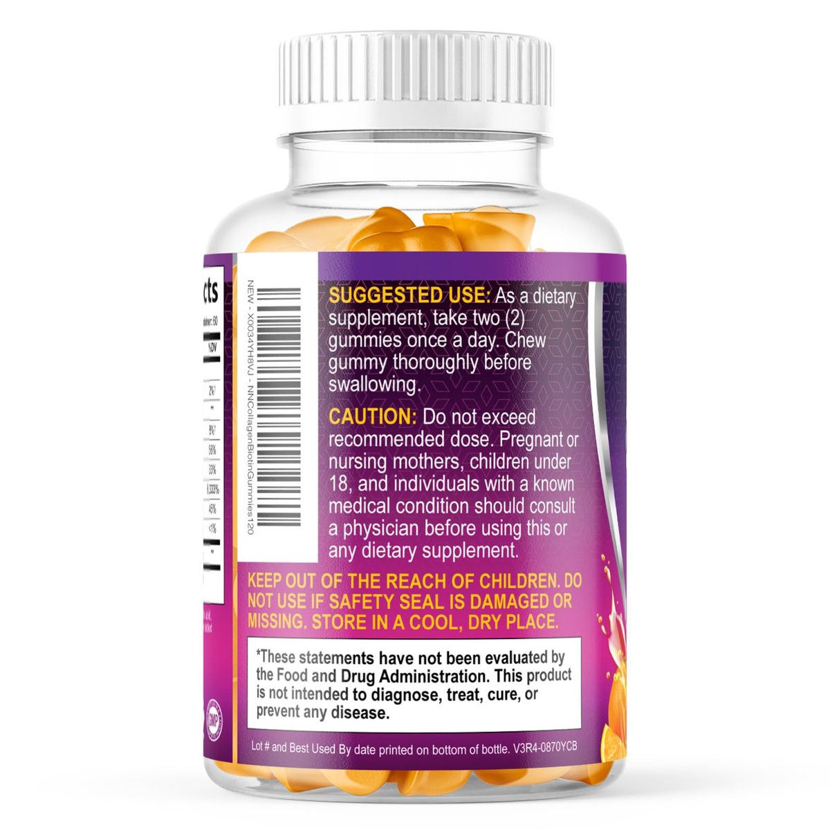 Collagen Gummis – 2500mcg Biotin pro Portion – Komplettes Kollagenpräparat mit hydrolysierten Peptiden Typ I & III, Biotin, Zink & Vitamin C – Haar-, Haut- & Nagelunterstützung für Frauen & Männer – 120 Gummis