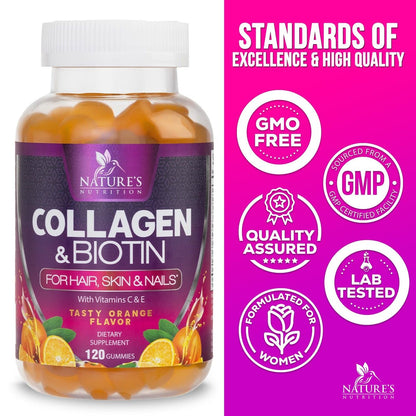Collagen Gummis – 2500mcg Biotin pro Portion – Komplettes Kollagenpräparat mit hydrolysierten Peptiden Typ I & III, Biotin, Zink & Vitamin C – Haar-, Haut- & Nagelunterstützung für Frauen & Männer – 120 Gummis